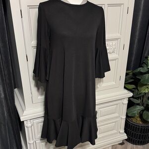 LuLaRoe Elegant Black Bell Sleeve Dress with Ruffled Hem Size XS
